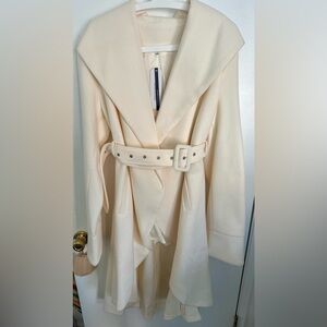 SALKOLE NWT Cream Oversized Shawl Collar Wrap Coat Size XL Belted Wool Blend